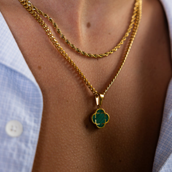 Gold Green Clover Pendant Cuban