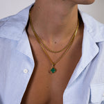 Gold Green Clover Pendant Cuban