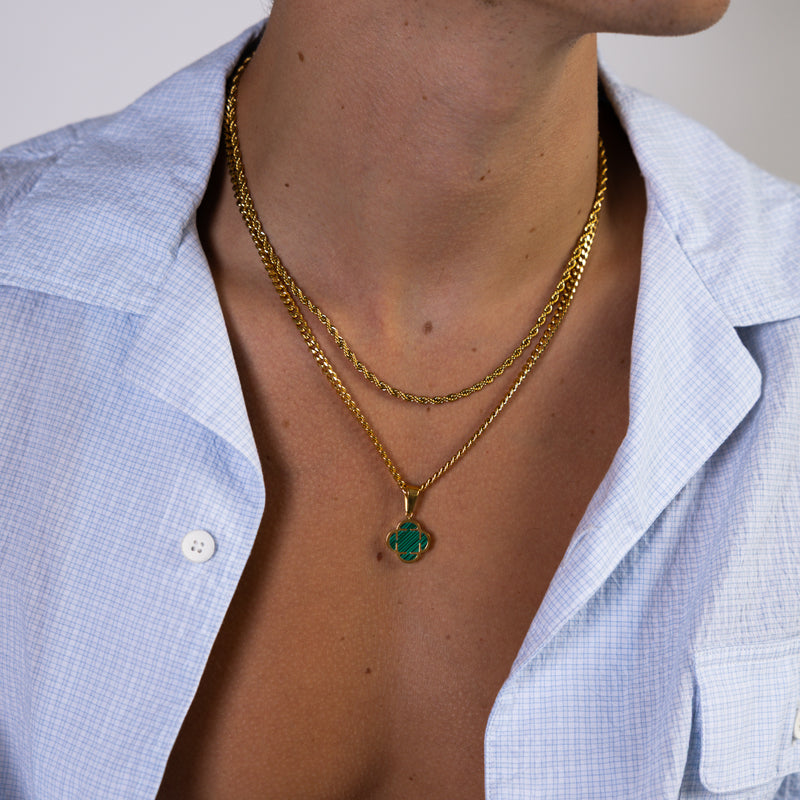 Gold Green Clover Pendant Cuban