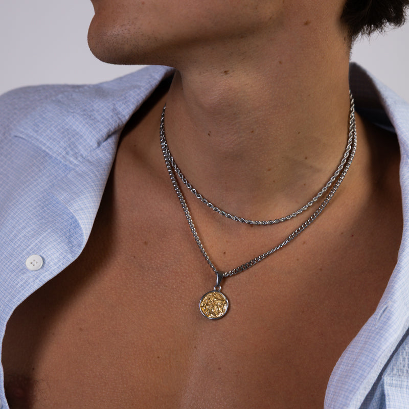 Silver & Gold Greek Head Pendant Cuban