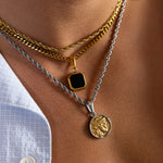 Silver & Gold Greek Head Pendant Cuban