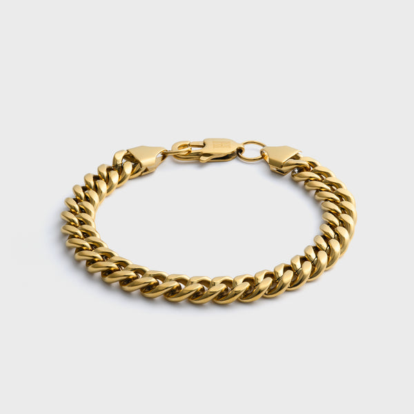 8mm Gold Cuban Bracelet Front Shot on light grey background