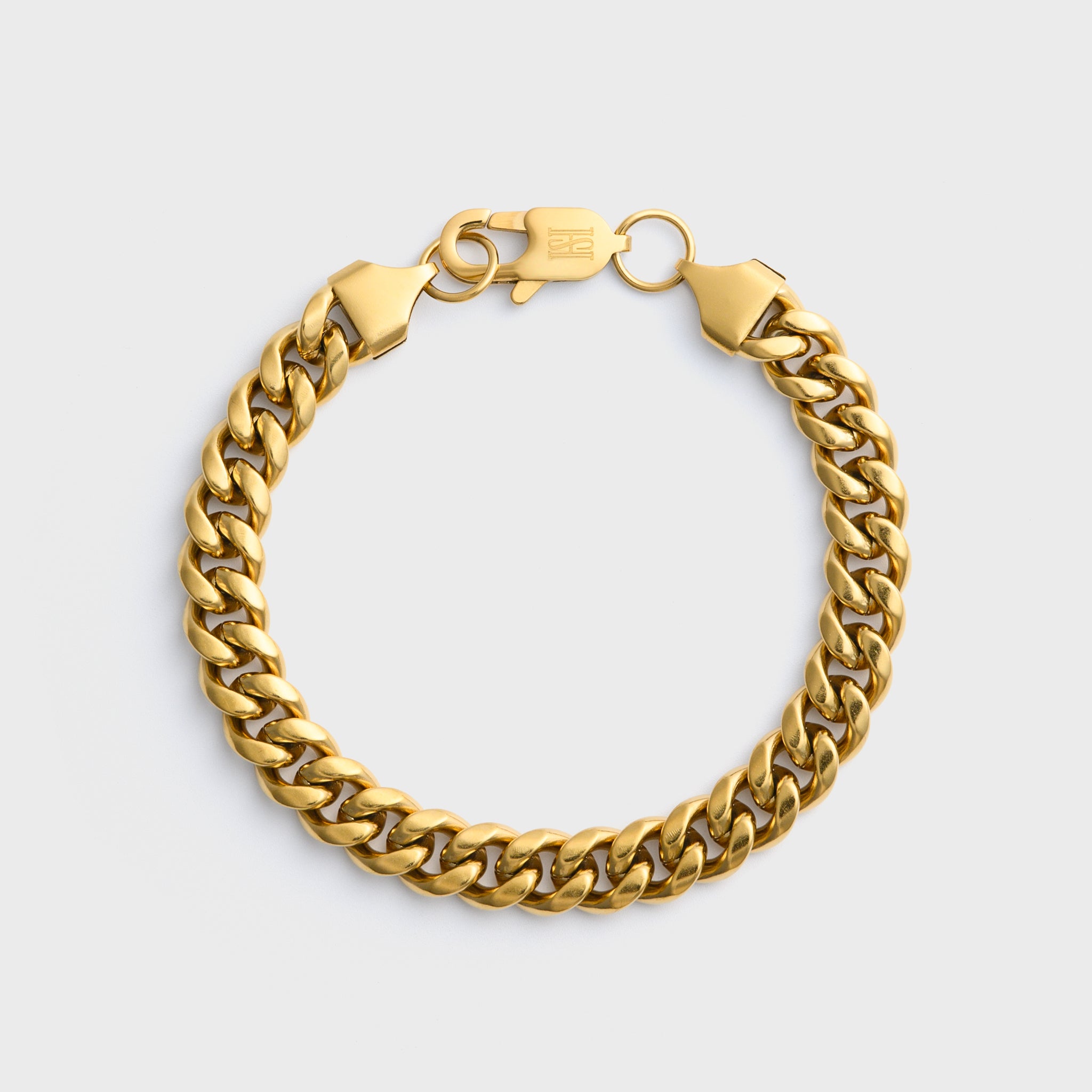 8mm_Gold_Cuban_Bracelet Top Shot on light grey background