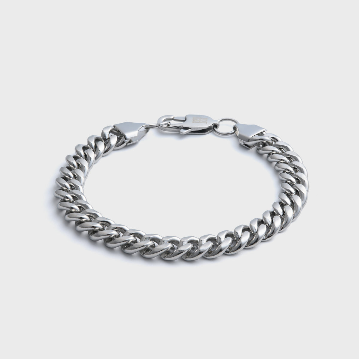 8mm Silver Cuban Bracelet Front Shot on light grey background