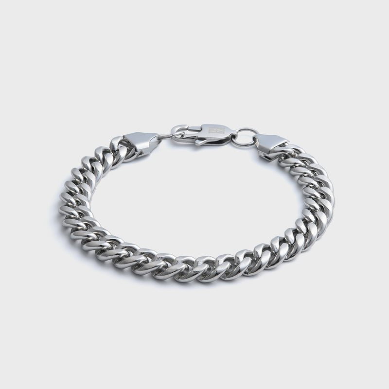 8mm Silver Cuban Bracelet Front Shot on light grey background
