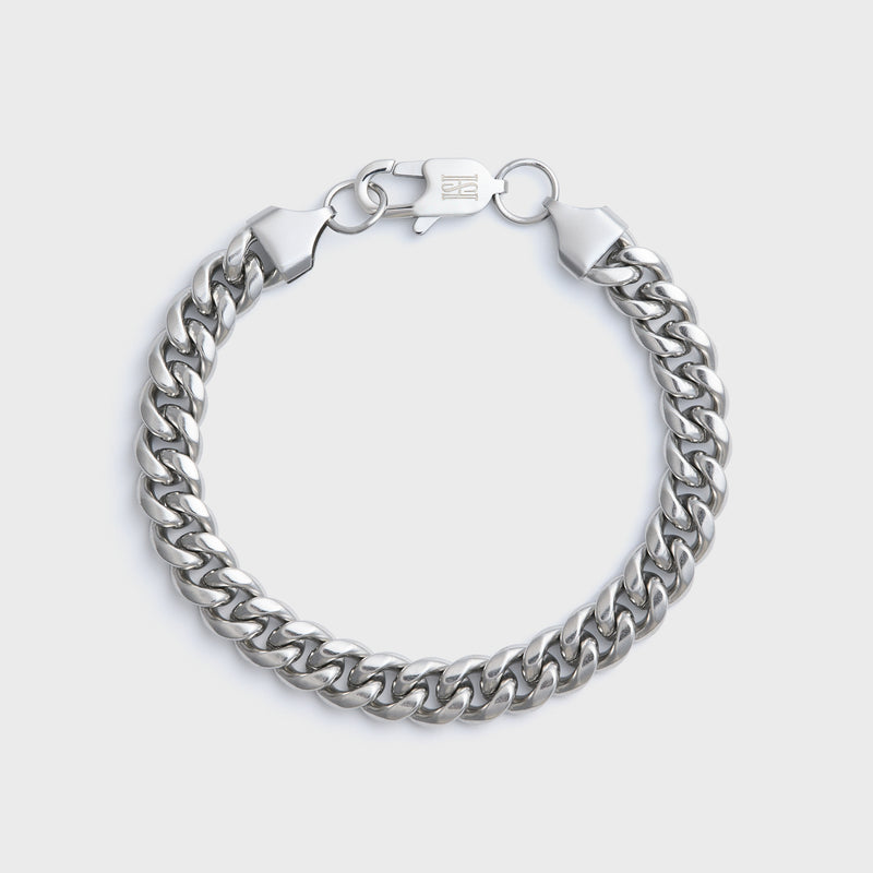 8mm Silver Cuban Bracelet Top Shot on light grey background