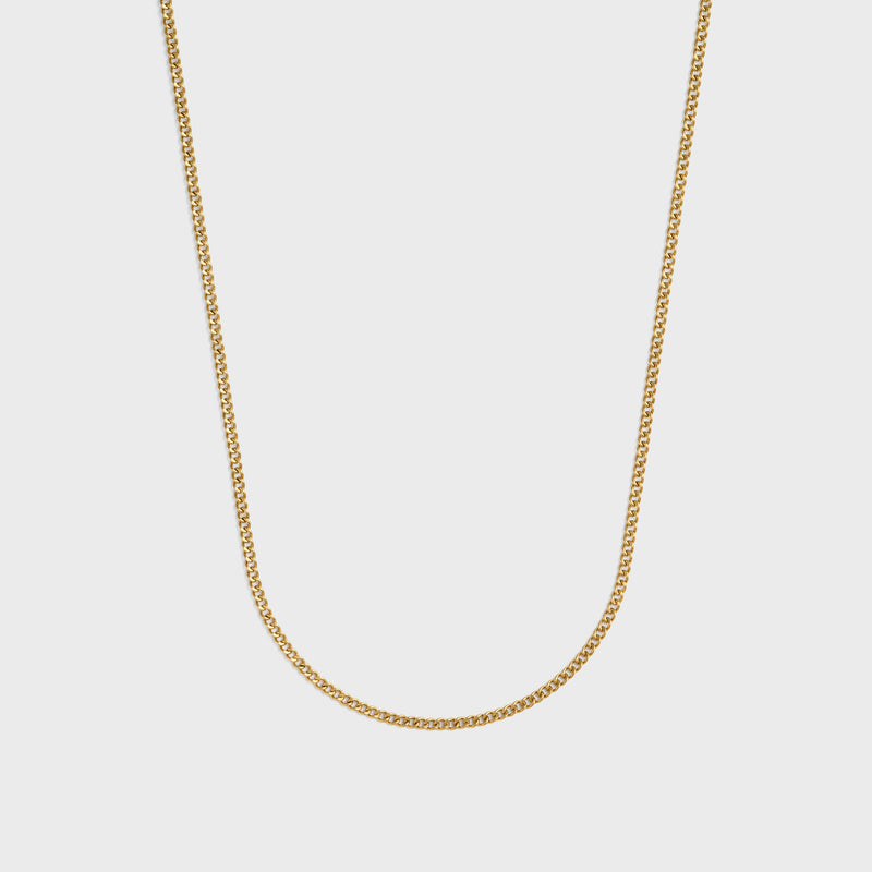 Curb chain gold 2mm top shot on light grey background