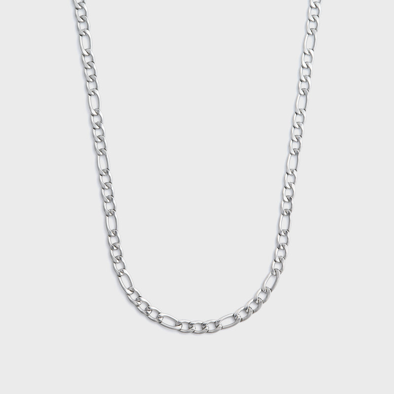 Figaro_chain_silver_5mm_top_shot on light grey background