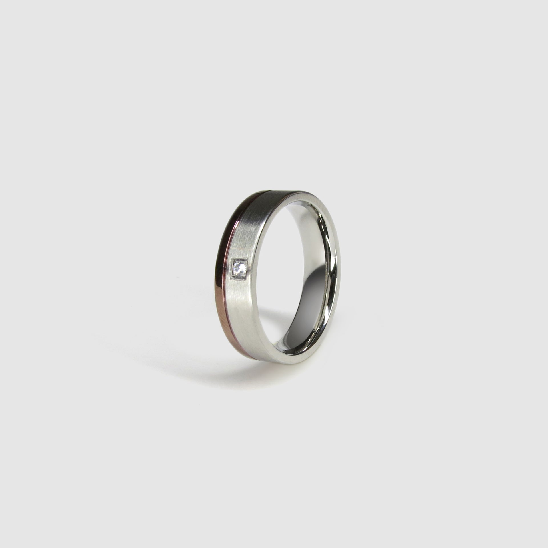 Brushed Steel Ring with Cubic Zirconia