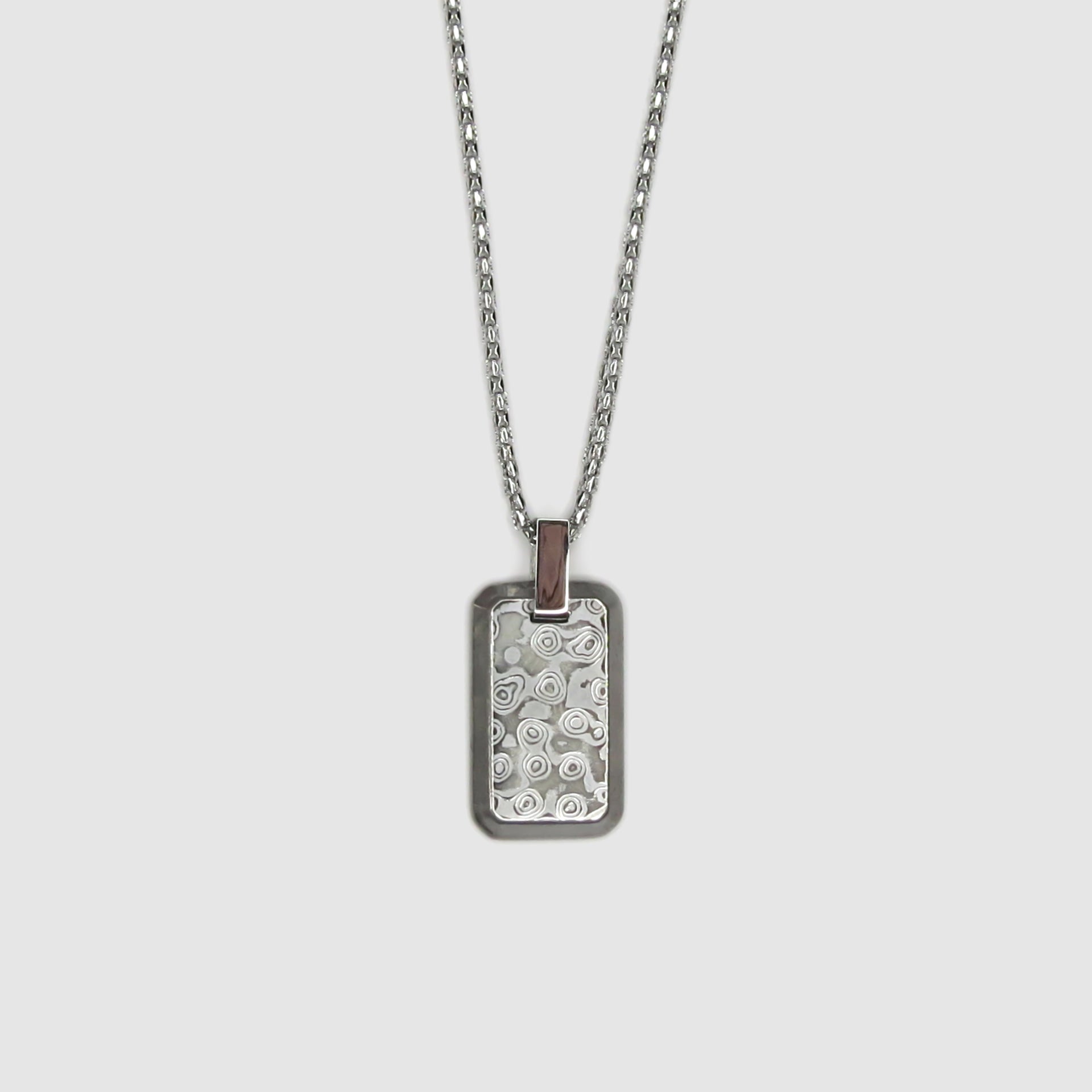 Silver Damascus Steel Rectangular Pendant