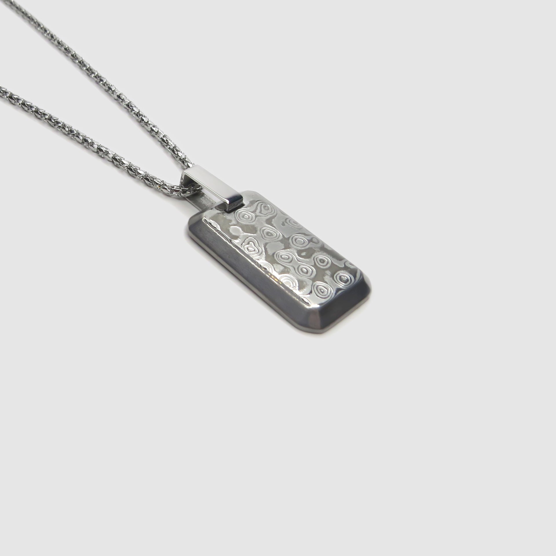 Silver Damascus Steel Rectangular Pendant