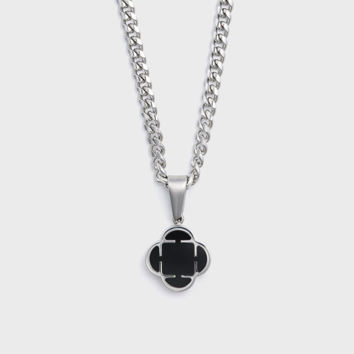Silver Black Clover Pendant Cuban