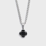 Silver Black Clover Pendant Cuban