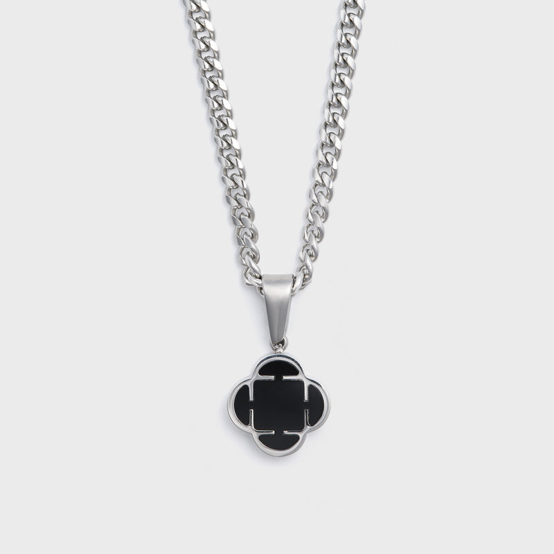 Silver Black Clover Pendant Cuban