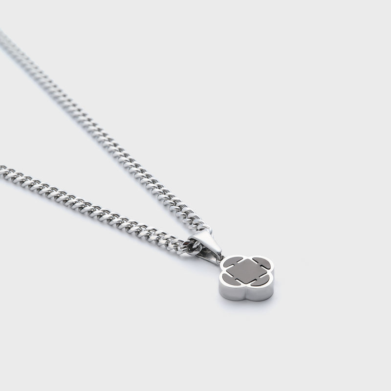 Silver Black Clover Pendant Cuban