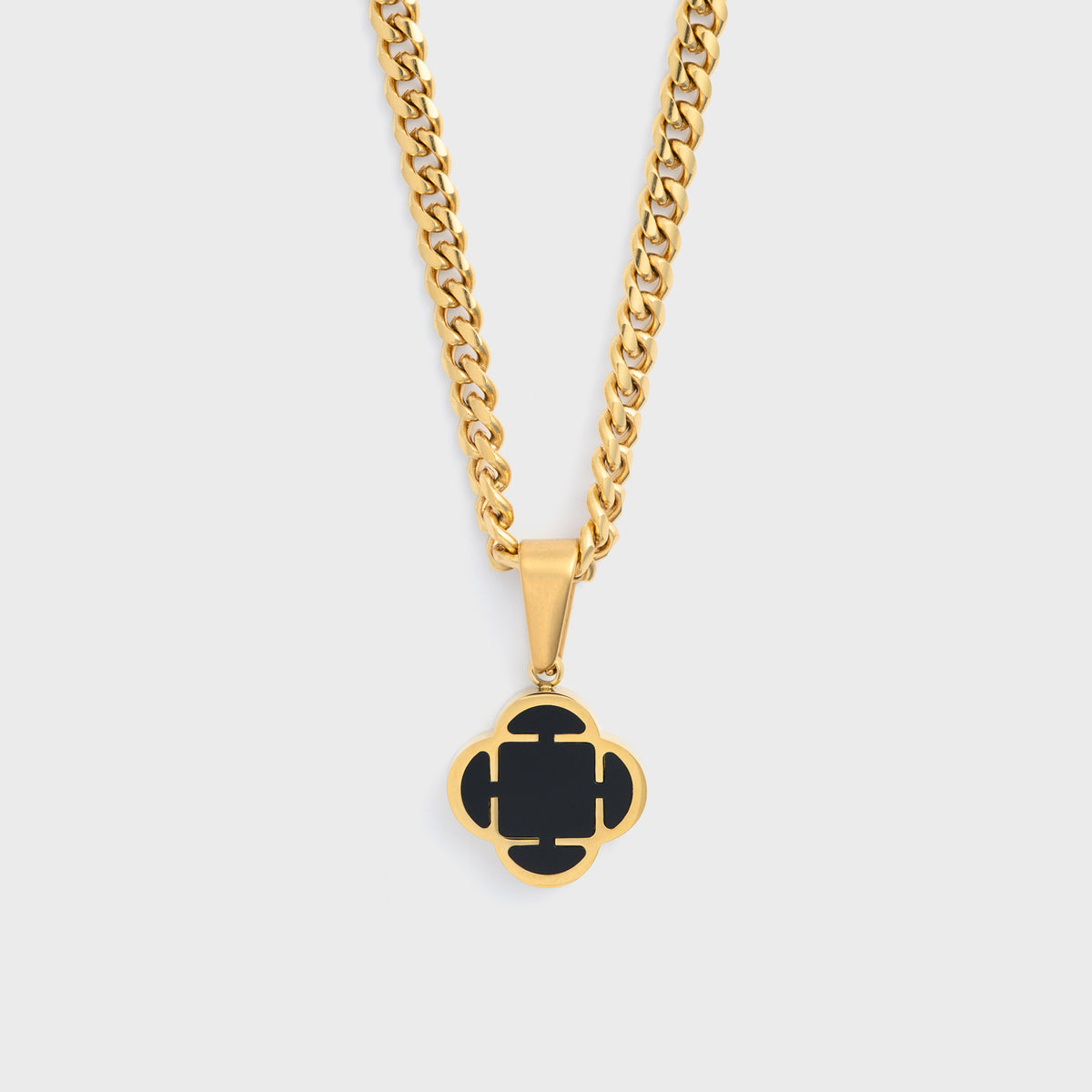 Gold Black Clover Pendant Cuban