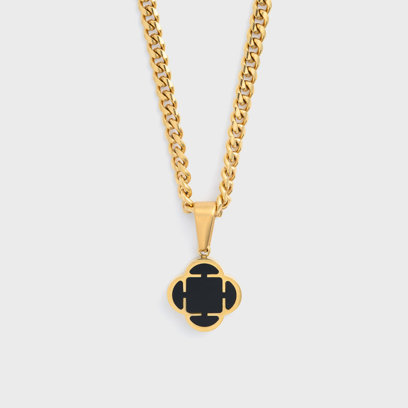 Gold Black Clover Pendant Cuban