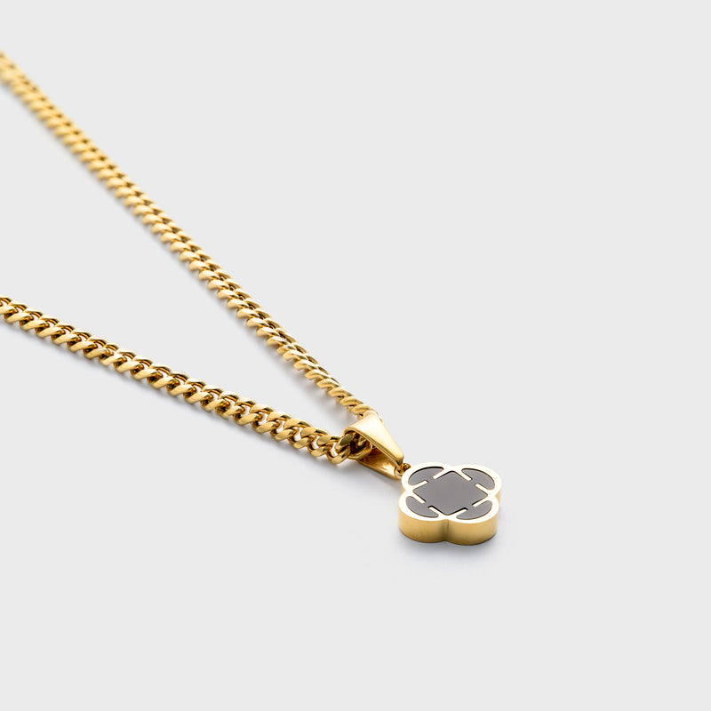 Gold Black Clover Pendant Cuban