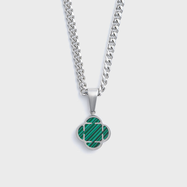Silver Green Clover Pendant Cuban