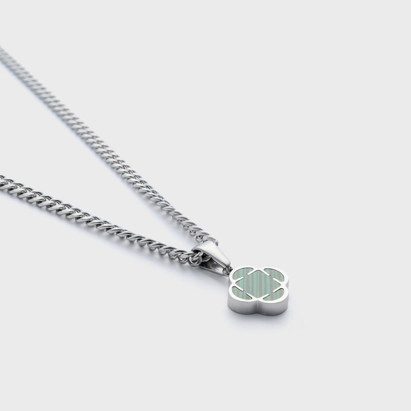 Silver Green Clover Pendant Cuban
