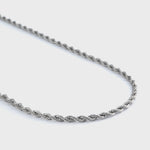 Rope chain silver 3mm side shot on grey background