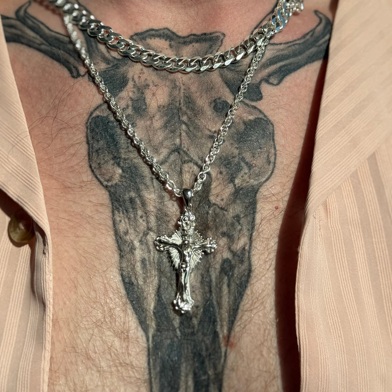 Silver Sunburst Crucifix Pendant