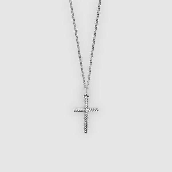 Silver Tubed Cross Necklace X Classic Curb