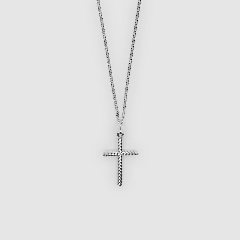 Silver Tubed Cross Necklace X Classic Curb