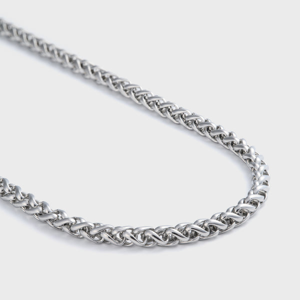 Wheat Chain Silver 5mm side shot on grey background